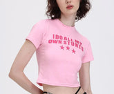 I Do All My Own Stunts Baby Pink Baby Tee | Crop Top